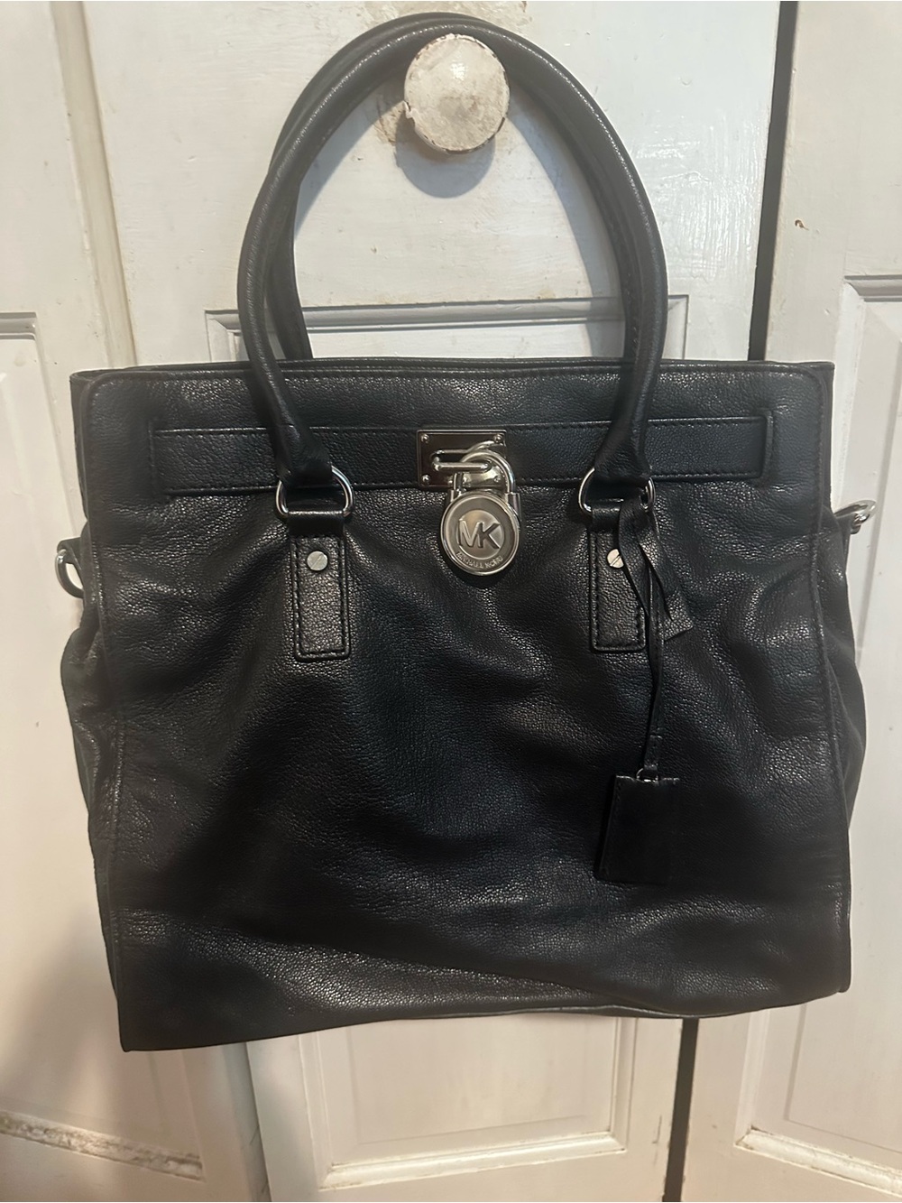 Michael Kors Black Leather Tote with Chain-Accent Strap - Picture 2 of 5